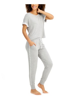 

ALFANI Серая футболка с коротким рукавом Прямые штанины, Серый