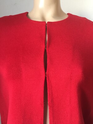 Pre-owned St John Knit Size 16 Nouveau Knit Jacket Red Wool Rayon