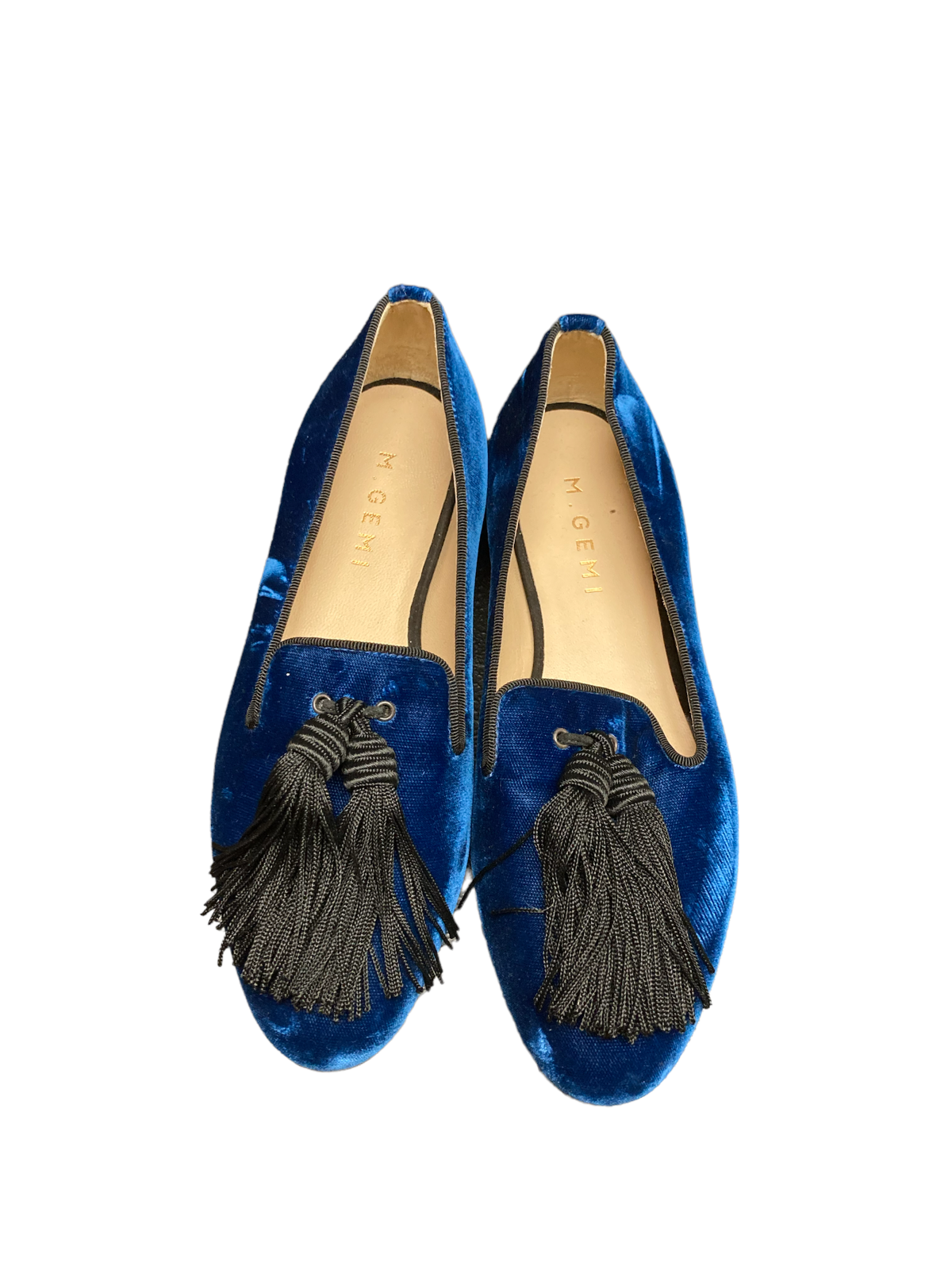 M GEMI Blue Velvet Black Tassel Flats Loafers Made In Italy  display picture 1