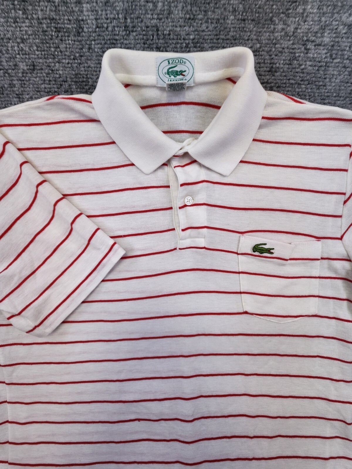 VTG Izod Lacoste Men's Medium Short Sleeve White Red Striped VTG Izod Lacoste Men's Medium Short Sleeve White Red Striped