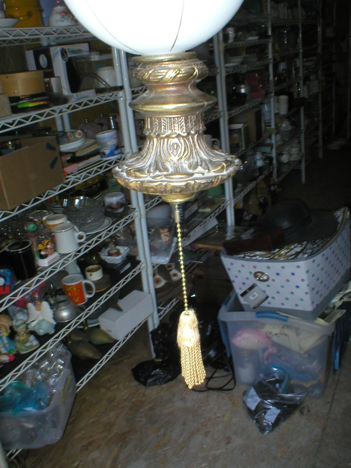 Vintage Hanging Swag Lamp White Hollywood Regency Gold Gild Light 23