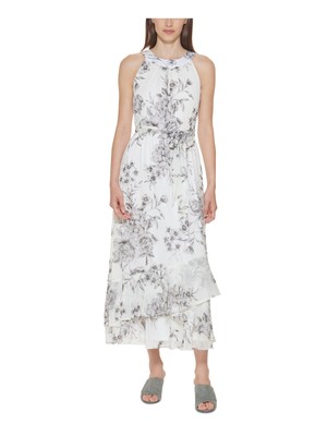 

CALVIN KLEIN Женское белое платье с завязками и поясом без рукавов Maxi Fit + Flare Dress, Белый