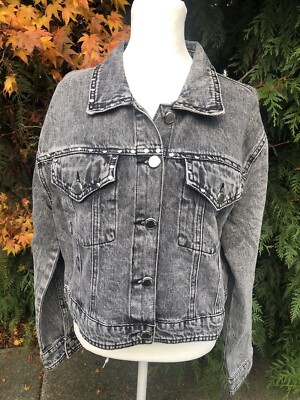 NWT RM Rebecca Minkoff Large Black Stone Washed Denim Jacket w Silver Studs