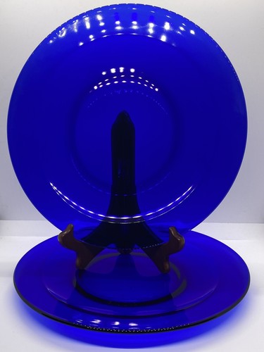 Set of 2 Cobalt Blue Glass 12" Diameter Serving Dinnerware Plates