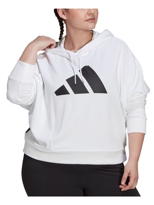 

Женский топ с капюшоном и длинными рукавами в рубчик с логотипом ADIDAS Plus  белого цвета в рубчик, Белый