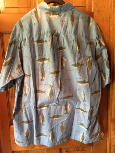 Columbia-100% Cotton Shirt-Men’s-Blue Bass Print-River Lodge Wear-Size 2XL
