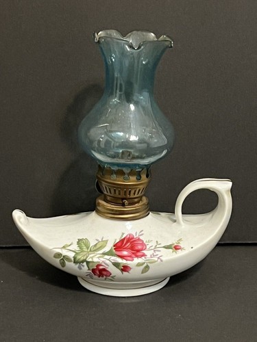 1969 Oil Lantern Genie Lamp Style White Floral Small 6