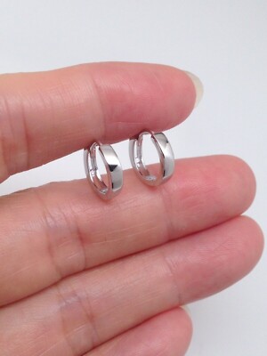 Plain Huggie Hoop Earrings 925 Sterling Silver Mens Womens 10.5x2mm Very SMALL