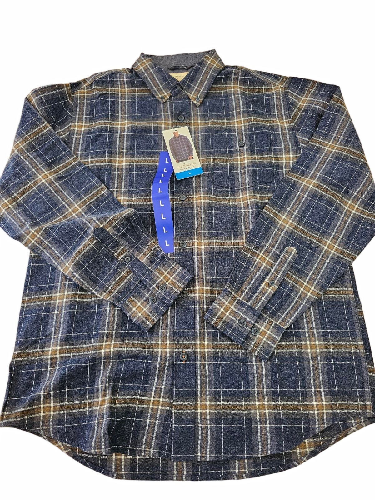 Weatherproof Vintage Mens Lightweight Plaid Flannel Shirt Blue LG / LARGE
