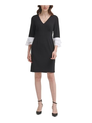 DKNY Womens Stretch 3/4 Sleeve V Neck Above The Knee Wear To Work Sheath Dress