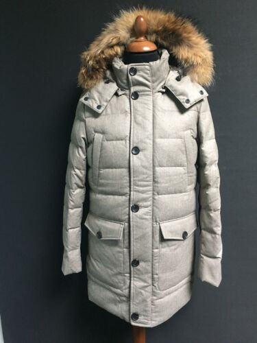 Pre-owned F32 Italy Wool Fabric Men Real Fur Super Warm Down Puffer Jacket Hood Long Coat In Beige