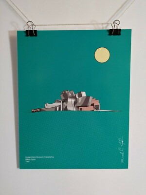 Guggenheim Poster Frank Gehry Museum Architecture Art Graphics Vector Drawing