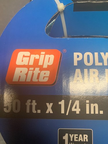 GRIP RITE 1/4” X 50' GRIP RITE Polyurethane AIR HOSE, Brass Coupler & Plug