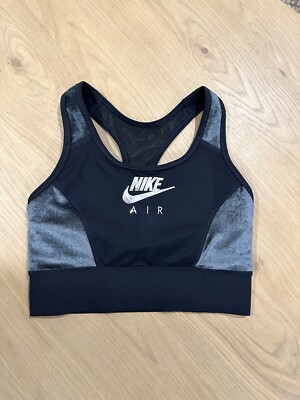 Nike Air Swoosh Bra Dri-Fit Black Silver Metallic Velour Mesh Pullover Size M