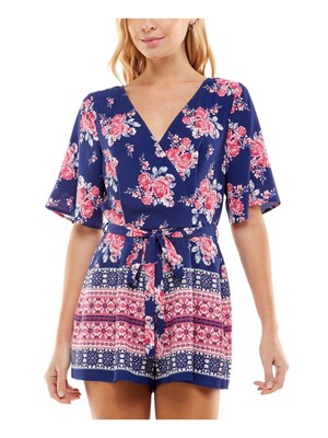 Женский темно-синий комбинезон TRIXXI с завязками на спине и U-образным вырезом с развевающимися рукавами и широкими штанинами XS