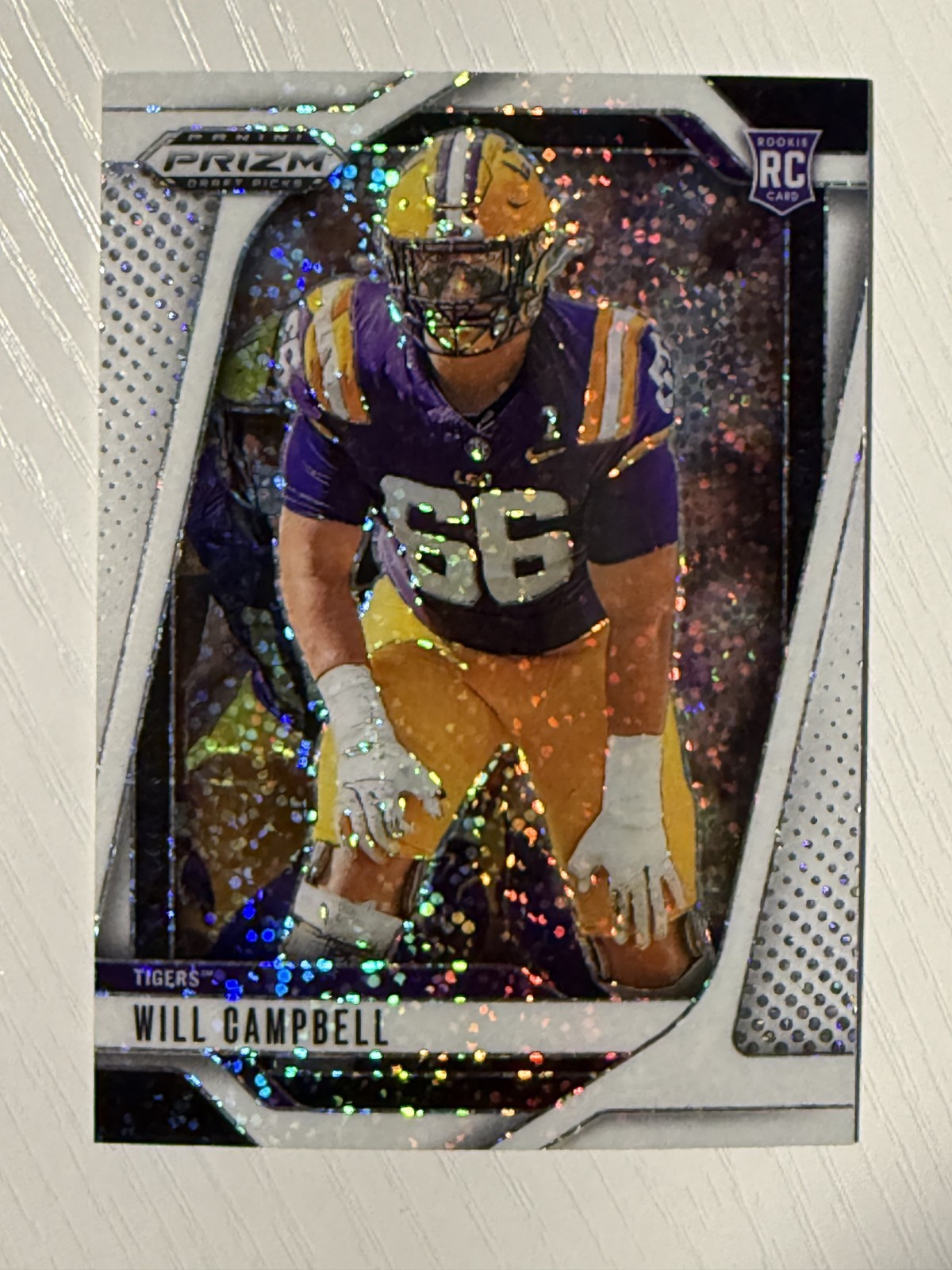 Will Campbell 2025 Panini Prizm Draft Picks White Sparkle Prizm RC SSP #54 LSU