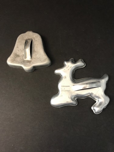 Vtg aluminum metal cookie cutter Lot of 10 w/handles - Holiday, Shapes, Animals!