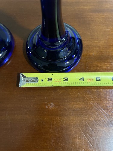 Cobalt Blue Pressed Glass Candlestick Candle Holders 7" 2/Set Vintage