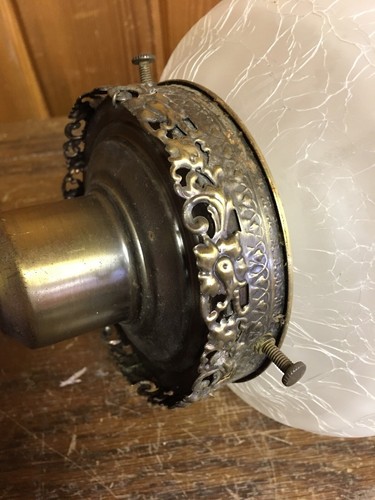 Vintage Crackle Frosted Glass Art Deco Swag Light Fixture Globe