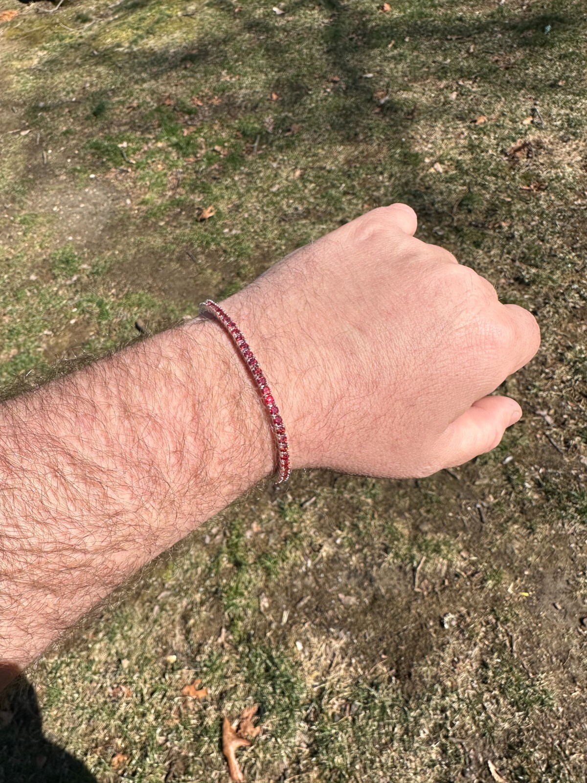 Pre-owned Silver Real Iced Ruby Red Moissanite 3mm Tennis Bracelet 925  Pass Diamond Test