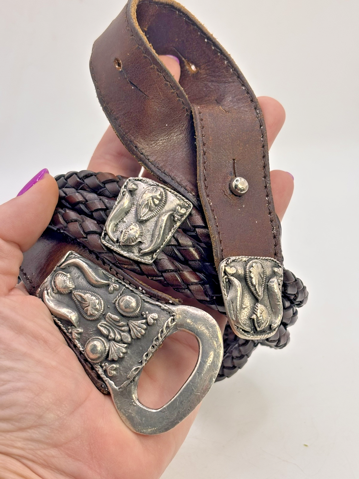 Triple-Buckle Western Leather Belt in Brown with Silver-Tone Buckles Buy Chocolate Brown Western Belt With 3 Piece Silver Buckle  main image 4