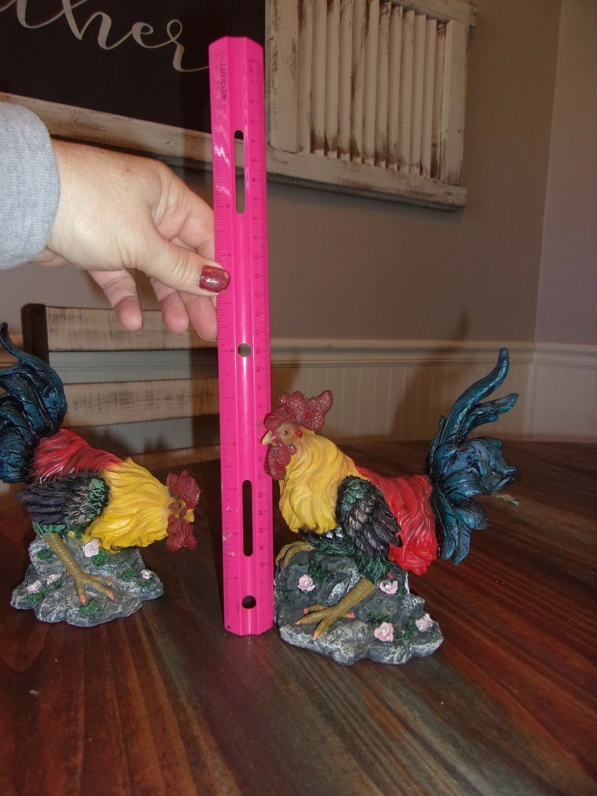 2 Colorful Chicken Figurines Made Of Resin-Very Bright decor