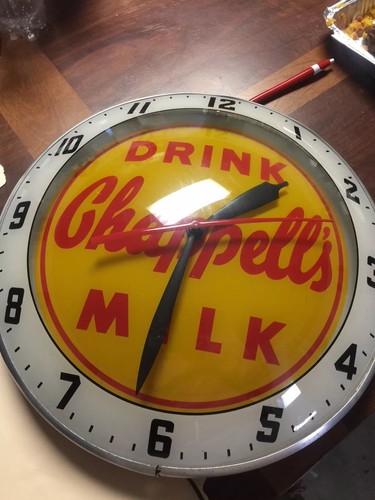 RARE VINTAGE ORIGINAL 1950's CHAPPELLS DAIRY DOUBLE BUBBLE CLOCK Great Condition