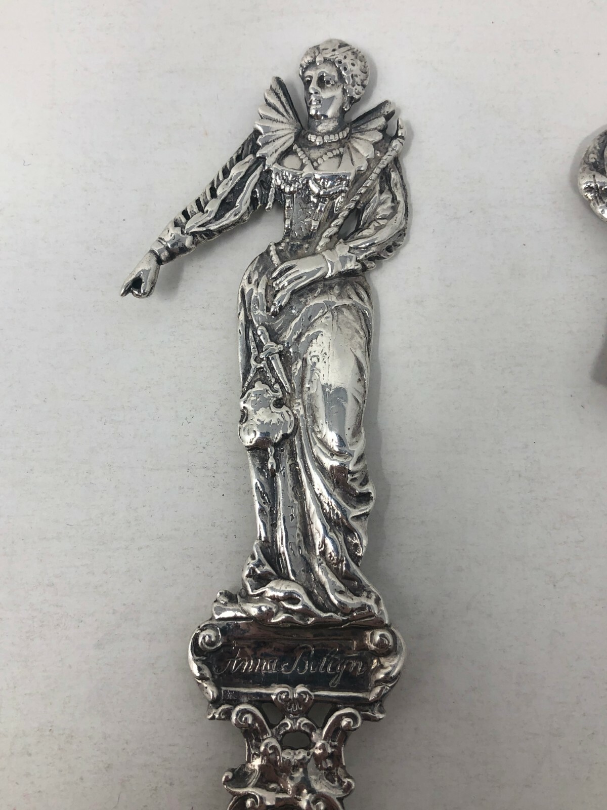 John Piddington Cast Sterling Silver King Henry VIII Anne Boleyn Large Spoons 9