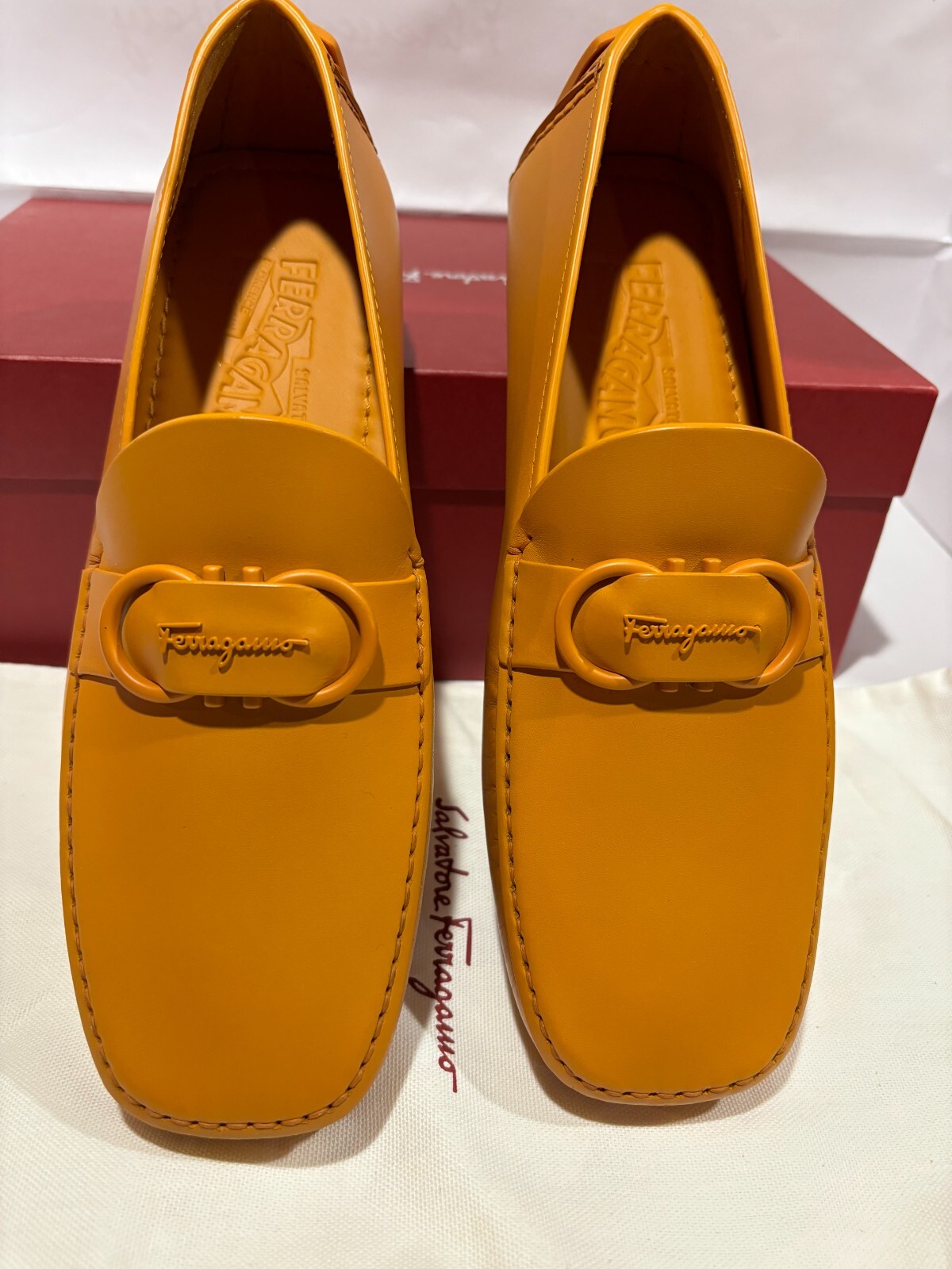 Pre-owned Ferragamo Mens Leather Shoes8d "palinuro" Driving Loafers Gancini In Green