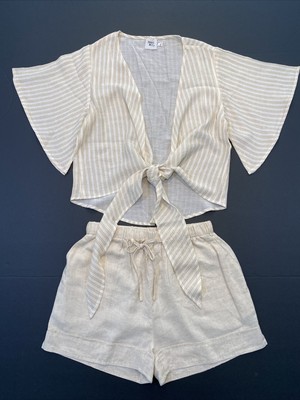 Princess Polly Shorts & Front Tie Cover-Up Top Beige 2 Piece Set Shorts 2 Top 4