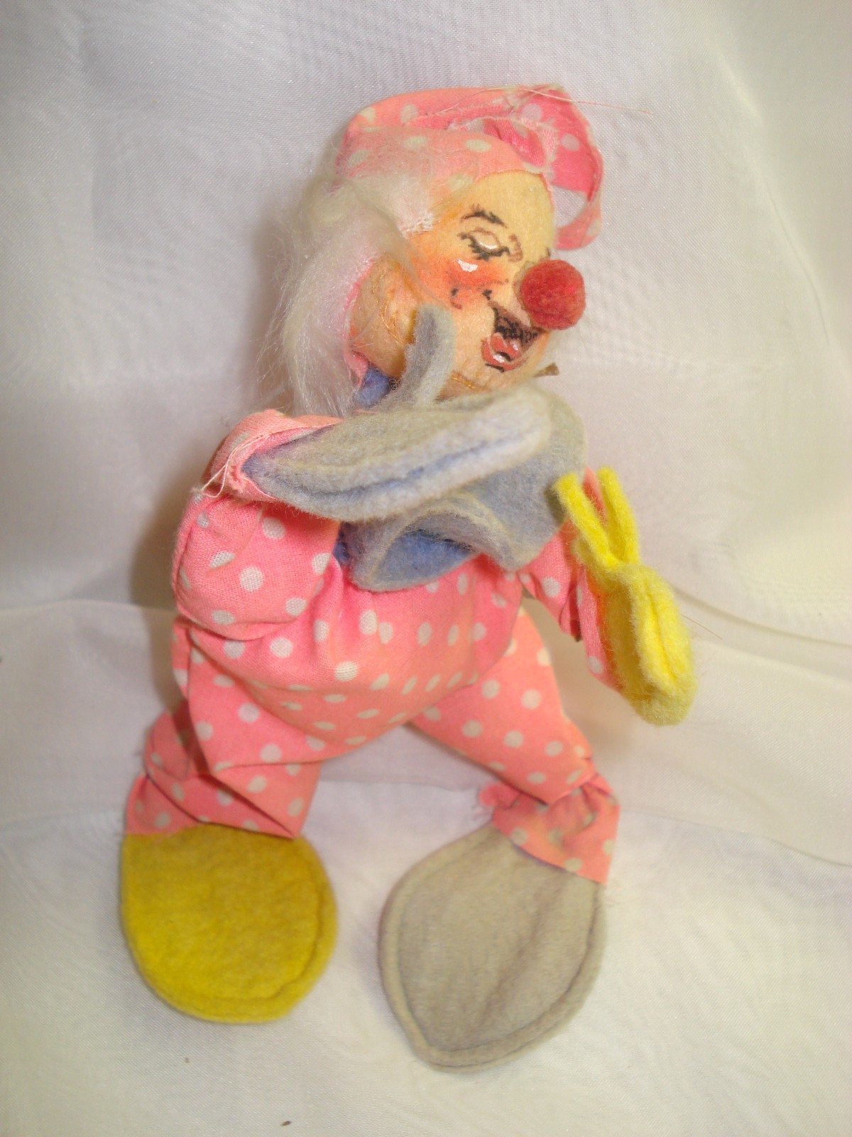 4 Annalee Clown Dolls 1971-1998 Mouse, Two with Oversize Feet, Balancing Clown