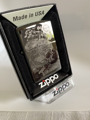 Zippo Skull Mushroom Image On A 2022 Black Ice Lighter