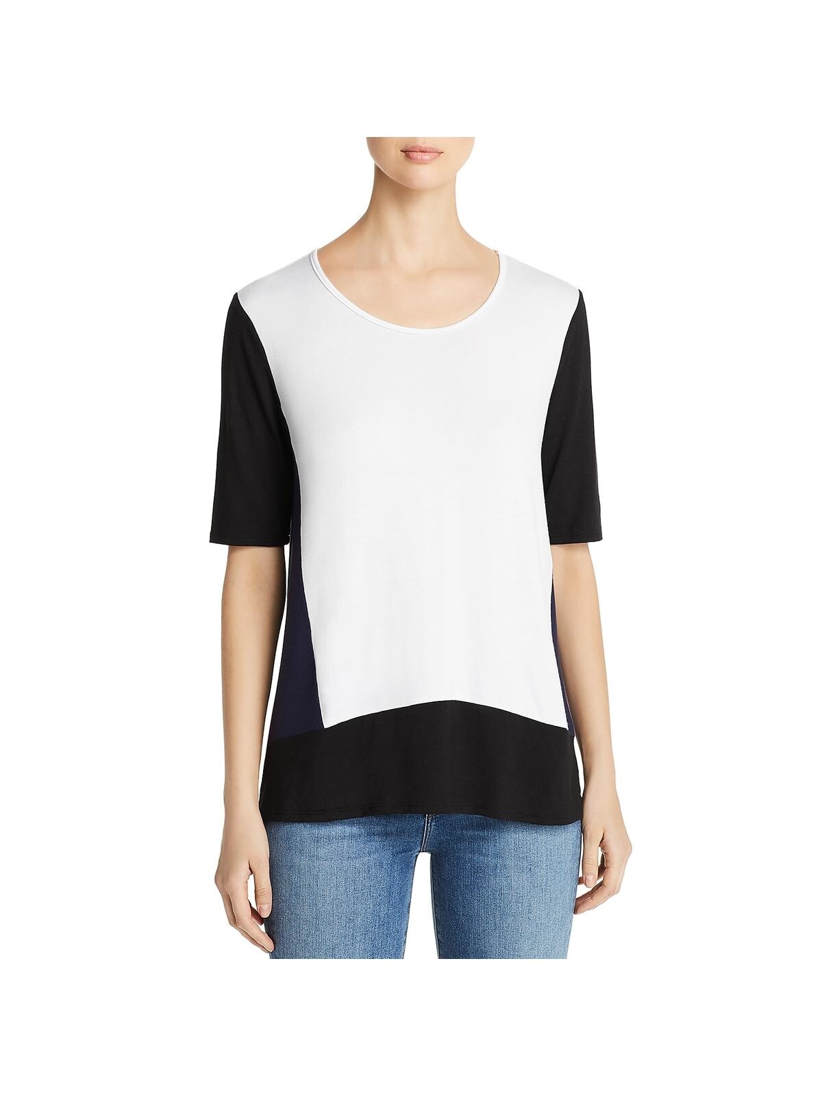 Kim & Cami 253667 Womens Crewneck Tee T-Shirt Black/ Navy/ White Size Large