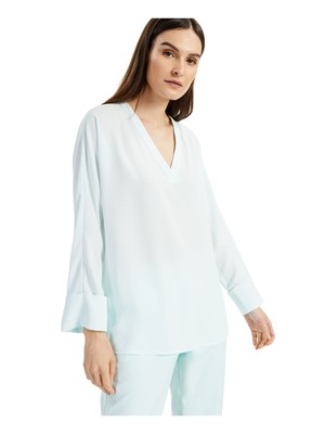 

ALFANI Женский светло-голубой топ с V-образным вырезом и манжетами Hi-Lo, Light blue