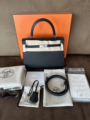 Hermes kelly 25 sellier Black/Noir Palladium Brand New Authentic