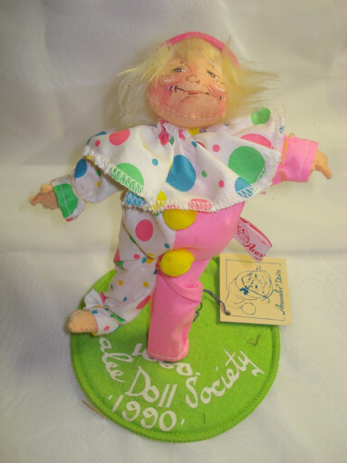 4 Annalee Clown Dolls 1971-1998 Mouse, Two with Oversize Feet, Balancing Clown