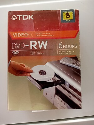 TDK DVD-RW - 8 Pack - 1.4x - 4.7 GB/GO - Rewritable Discs - 6 Hours, FAST SHIP!