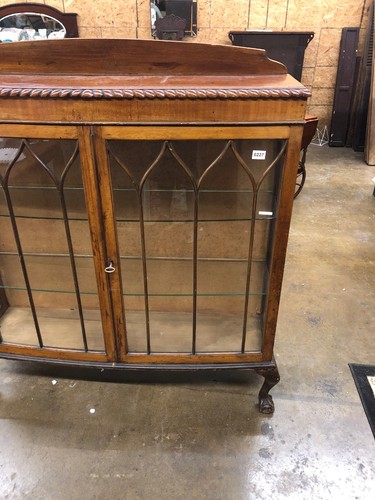 outstanding mahogany 2 door curio cabinet with ball and paw feet super nice