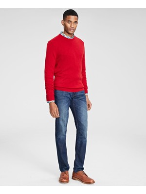 

CLUBROOM Мужской красный пуловер с длинным рукавом и круглым вырезом, классический свитер