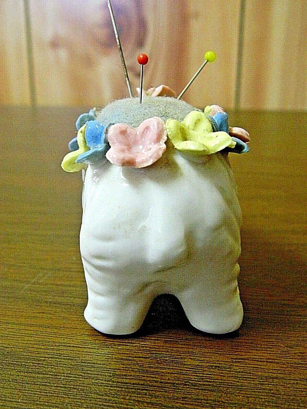 Vintage Ceramic Porcelain Elephant Pin Cushion