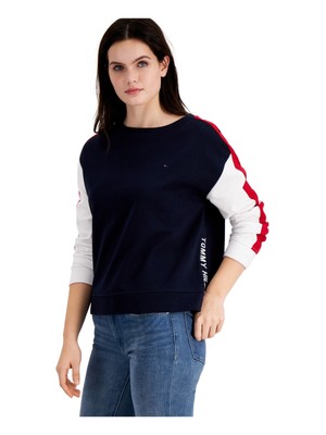 

TOMMY HILFIGER Женский темно-синий свитер с цветными блоками и длинными рукавами с круглым вырезом, Navy