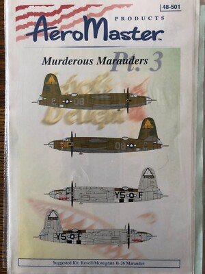 1/48 AeroMaster MURDEROUS MARAUDERS #3: Martin B-26 *Nose Art Decals ICM OOP
