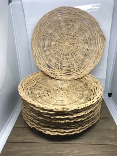 10 Vintage Wicker Rattan Paper Plate Holders Picnic BBQ Campin...