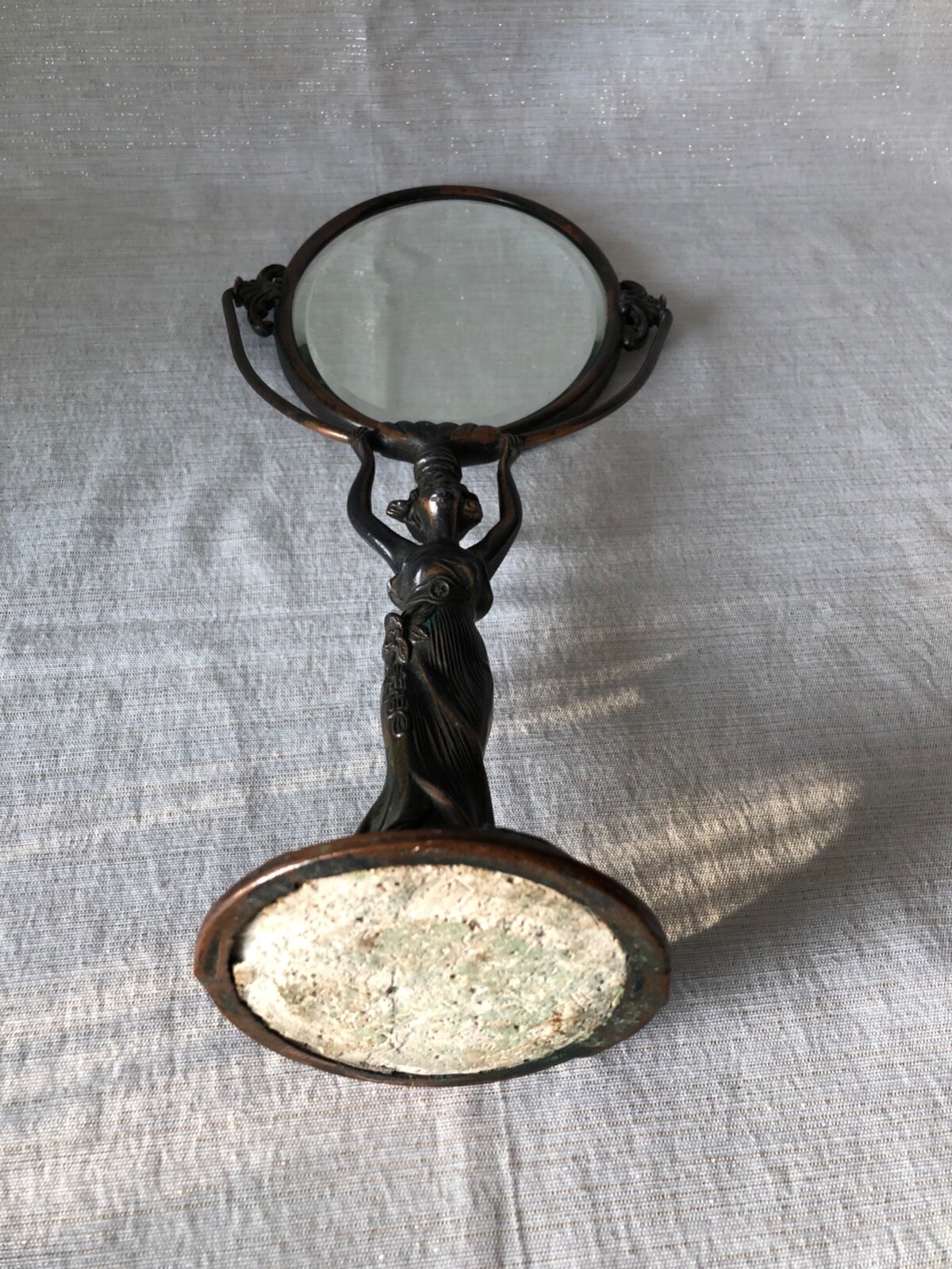 Antique Vintage Art Deco Vanity Table Mirror - Woman Holding Beveled Edge Mirror