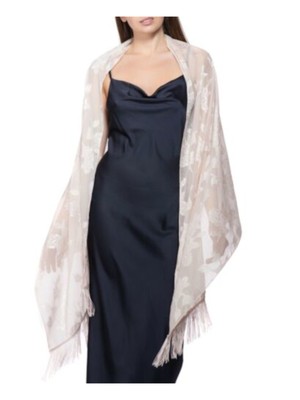 

INC Womens Blush Pink Floral Sheer Metallic Fringe Wrap, Розовый