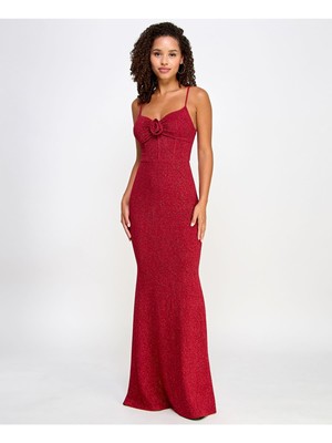 BCX DRESS Womens Red Rose Trim Bustier Bodice Formal Dress Juniors S