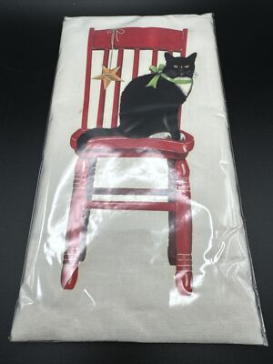 Mary Lake Thompson Flour Sack Kitchen Tea Dish Towel Black White Cat Chair Star