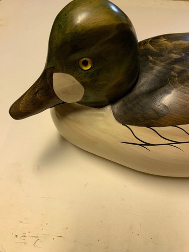DRAKE GOLDENEYE WOOD-CARVED DUCK DECOY! Signed!