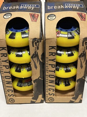 2X KRYPTONICS BREAKAWAY ROLLERBLADE WHEELS Yellow w/Blue Hub 85a 72mm NEW IN BOX
