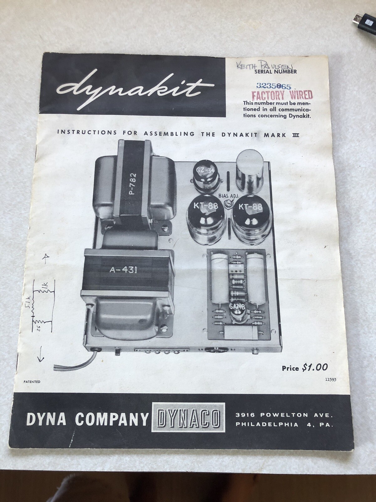 Vintage Dynaco DYNAKIT Mark III MKIII MK3 Tube Amp Manual w